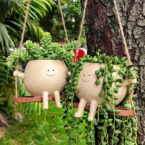 Plavier de mur de fleur Planteur Swing Face Plavier Pot succulent Pots résine Souriant Face Planteur mur suspendu Planteur Planteur Decor 240410