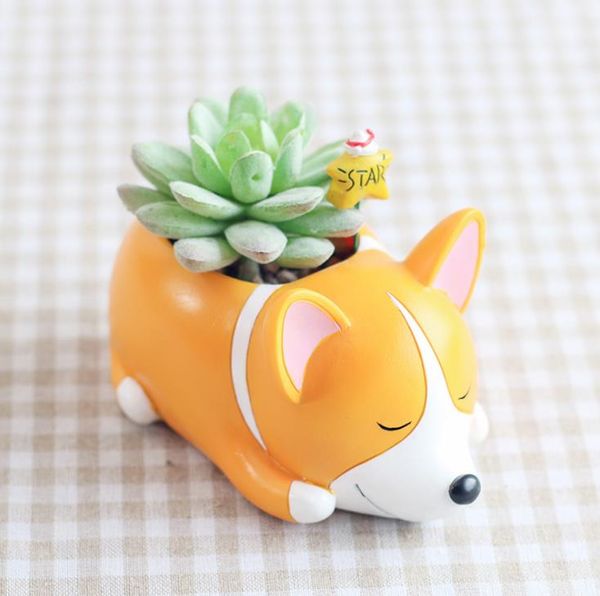 Pots de fleurs dessin animé chien planteur chiot résine jardinières Pots pour plantes succulentes bureau Macetas maison jardin 4 modèles SN5074