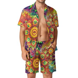 Flower Power Peace Men Set Retro Hippy 70S Casual Shirt Set Trendy Beach Shorts Summer Graphic Cost 2 Pieces Clothing Plus Taille 240518