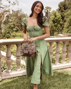 Vestido con estampado de flores para mujer, vestidos largos elegantes con abertura alta y hombros descubiertos, vestido ajustado de verano con espalda al aire, Vestidos