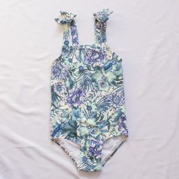 Bloemprint meisjes kinderen een stuk zwempak zomer meisje kind badmode falbala kinderen strand baden zwempak monokini 240415