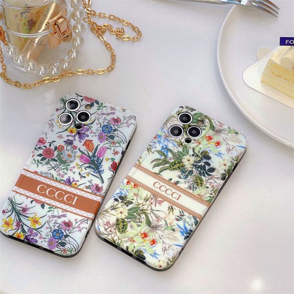 Diseñadores de lujo con estampado de flores Funda para iPhone Funda para teléfono de moda para 12 14 Pro Max 11 13 Promax 14plus Funda de silicona a prueba de golpes