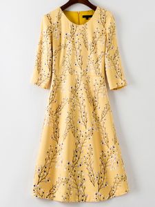 Robe trapèze à imprimé floral pour femme, col rond, robes 3/4