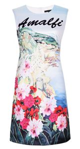 Vestido de tubo con estampado de flores para mujer Vestidos de fiesta sin mangas con cuentas de moda 084A621