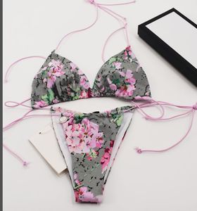 Traje de baño con estampado de flores para mujer, Bikini acolchado de realce, traje de baño Sexy de lujo para mujer, conjunto de Bikinis con Tanga de cintura alta para mujer