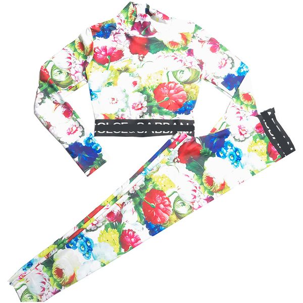 Conjunto de 2 piezas de polainas de Yoga con estampado de flores para mujer, Top de tubo a la moda, sujetador elástico de cintura alta, pantalones ajustados