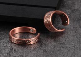Bloem Zuiver Koper Ringen Vrouwen Magnetische 6mm Vintage Open Manchet Verstelbare Ring Mannen Trouwringen Energie Vinger Voor Cluster2575168