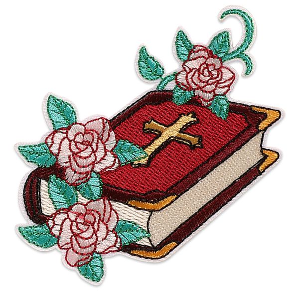 Fleur Rose livre Bible patchs brodés Appliques pour vêtements croix du Christ broderie coudre sur fer sur Patch vestes sacs