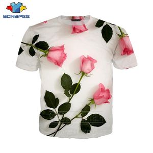 Bloem rose t-shirt zomer mannen vrouwen hyacint sweatshirt 3D print korte mouw hip hop streetwear tops o hals trui c047-2