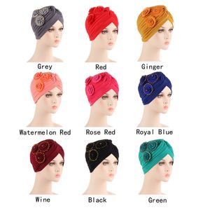 Fleur À Volants Turban Caps Femmes Chapeaux Africain Headwrap Caps Plaine Bonnet Musulman Dames Hijabs Ethnique Indien Chemo Couverture De Perte De Cheveux