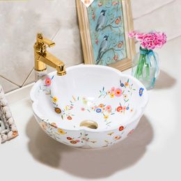 Forme de fleur salle de bain vestiaire chinois fait à la main Europe Vintage céramique Lavabo salle de bain évier lavabo bol