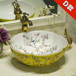Fregadero de cerámica hecho a mano artístico de China con forma de flor, lavabo de encimera de cerámica, lavabo de baño, lavabo europeo