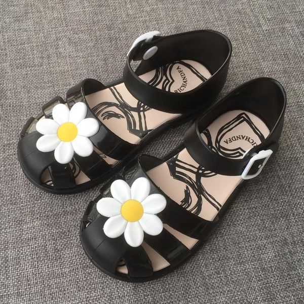 Chaussures à fleurs printemps été gelée chaussure tournesol sandales Baotou fille antidérapant enfants sandale enfant en bas âge couleur noire