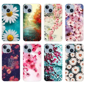 bloem zachte tpu case voor iphone 15 plus 14 pro max 13 12 11 xr xs 8 7 iphone15 mode lente roos perzik bloesem chrysant rivieren vlinder mobiele telefoon achterkant