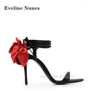 Bloemriem enkel sandalen satijnronde teen stiletto zijlucht vrouwen hoge hakken glippen op gemengde kleuren groot formaat sexy schoenen zomer 5