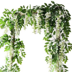 Flower String Artificial Wisteria Vine Garland Plants Foliage Outdoor Home Trailing Flower Fake Hanging Wall Decor 7ft 2m1