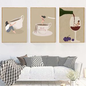 Flower Tea Cup Posters en prints Bouquet Drink Wall Art Hd Picture Pot Coffee Wine Boho Girl Canvas Painting Kitchen Home Decor