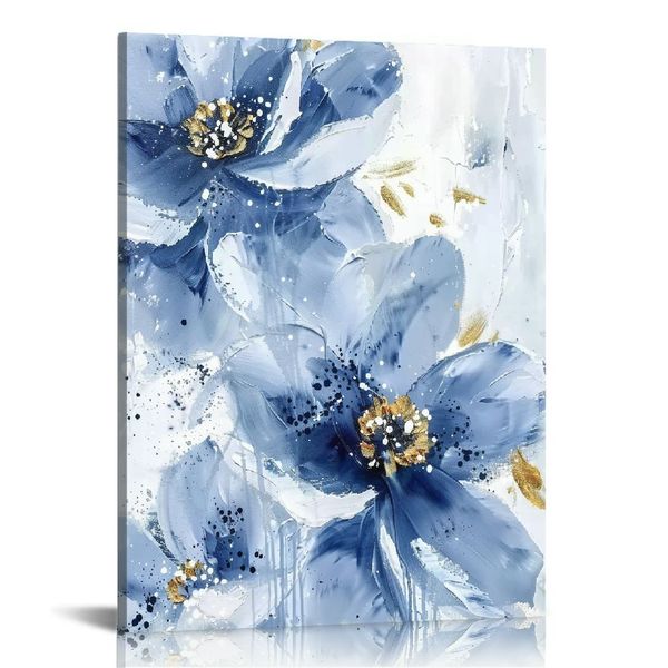 Orchidées murales de fleur peinture florale décor mural de salle de bain imprimés bleus encadrés pour les murs 3 pièces