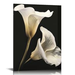 Décoration murale de fleurs pour chambre, sz morte de vie, toile d'art imprimés de peintures de lys de tulipe blanche, images florales élégantes (support monté prêt à suspendre)