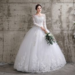 Vestido de novia de flores 2021 nuevo estilo novia de talla grande apliques vestidos de novia de ensueño de manga larga con cordones vestidos de baile263e