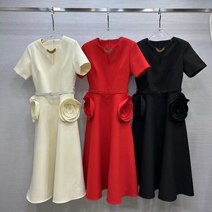 Bloem Dames Elegante korte mouw jurken met riem Designer V-hals Rits Design Jurk