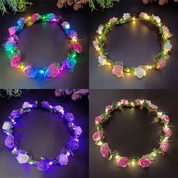 Guirlande de fleurs lumineuse 12-LED casque guirlande couronne fleur bandeau couronne rougeoyante pour la fête de mariage guirlandes de noël