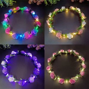 Guirlande de fleurs lumineuse 12-LED casque guirlande couronne fleur bandeau couronne rougeoyante pour la fête de mariage guirlandes de noël