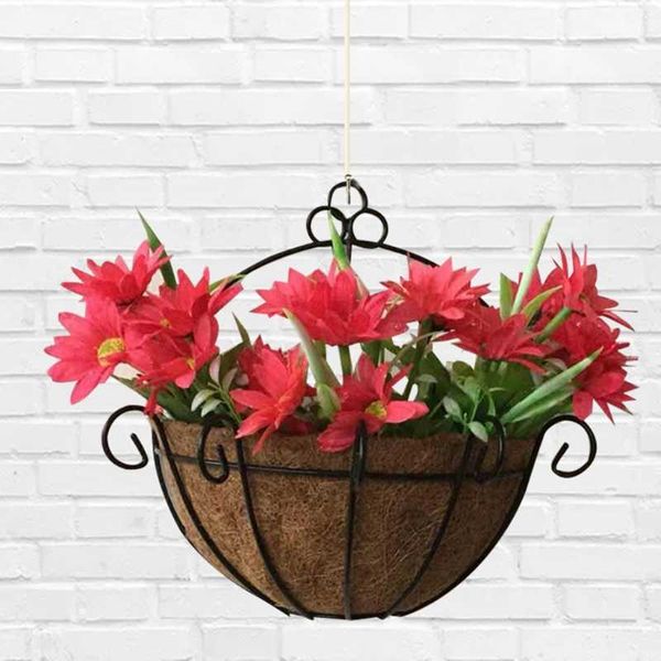 Pot De Fleurs Fer Noix De Coco DIY Jardin Jardinières Suspendues Paniers Muraux Pot Demi Rond 210712