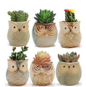 Pots de fleurs Pots de fleurs en forme de hibou Mini pouces Pots de fleurs animaux maison jardin décoration outil de jardinage dessin animé plantes charnues pot de fleurs LSK301