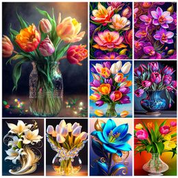 Fleurs 5d DIY Diamond Painting Lily Tulip Full Diamond Broidery Kit Mosaic Cross Crost Stitch Handmade Rhingestone Home Decoration