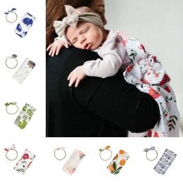 Bloemen Baby Musine Swaddle Wrap Deken Wraps Dekens Katoen Yan Nursery Bedding Toweling Baby Baby Wrapped Doek met hoofdband