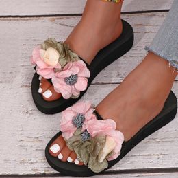 Fleurs Bows Slippers Bohemian Dames Décoration Femme Femme Taille de caoutchouc 8 Flip Flip Flip Flip for Women 230419 915