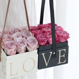 Boîte à fleurs avec seau à câlin à poignée, emballage cadeau de fleuriste de roses, boîte d'emballage en carton, sac 280M