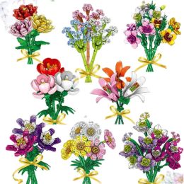 Fleurs Blocs de construction Moc Bouquet romantique Gypsophila Rose Ideas Bricks Home Furnishings For Enfants Gift Adult Gift