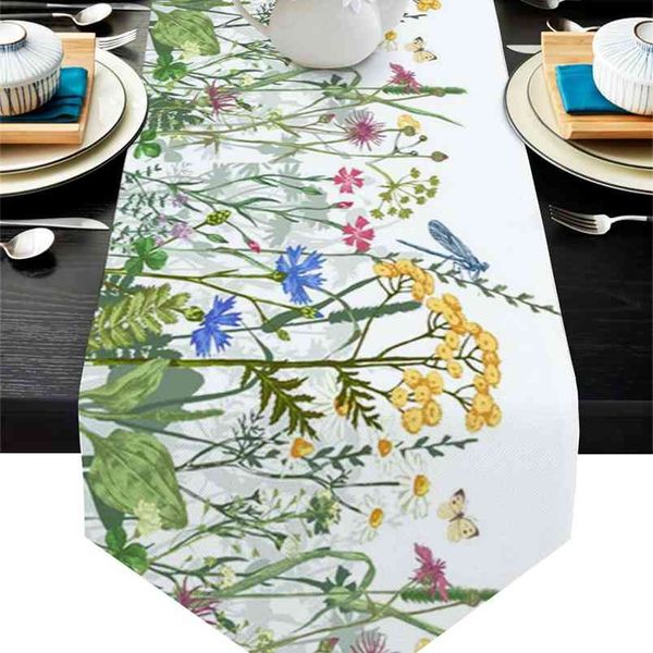 Flores Mariposa Libélula Corredor de mesa Decoración de boda Pastel de tela y mantel Decoración de comedor 210708