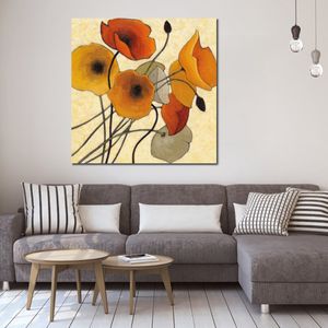 Fleurs Toile Art Citrouille Coquelicots Ii Artisanal Peinture Abstraite Décor Moderne pour Bureau