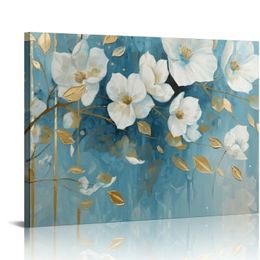 Fleurs en toile art mural pour chambre à coucher décoration intérieure œuvre d'art pour mur bleu fond résumé décoration murale florale imprime