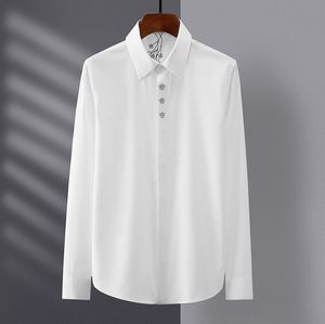 Camisa bordada de estilo chino con flores para hombre, ropa masculina, camisas informales ajustadas de manga larga, Camisas de algodón antiarrugas