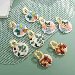 Bloemen klei geometrische daling oorbellen voor vrouwen mooie zoete kleurrijke handgemaakte lange oorbellen zomer sieraden