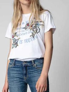 T-shirt manches courtes col rond femme, estival et décontracté, avec lettres imprimées de fleurs, Streetwear à la mode, 2023