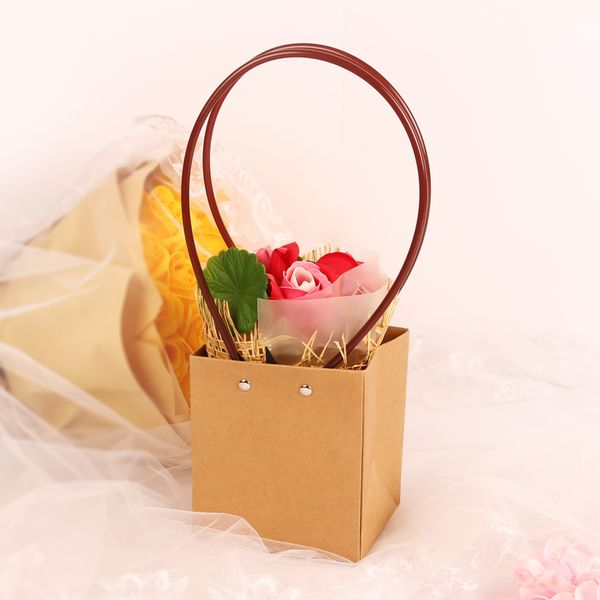 Fête Festives Fournitures Fleurs Boîte D'emballage Papier Kraft Étanche Sac À Main Fleuriste Bouquet Floral Emballage Matériel Sacs-Cadeaux avec Poignées