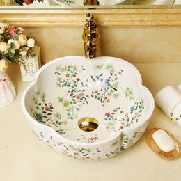 Fiori Lavabo in porcellana Art Lavabo da appoggio Lavabo da appoggio in ceramica Lavelli per vasi da bagno in porcellana
