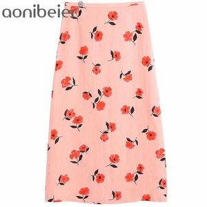 Bloemen print zomer mode casual maxi lange rokken terug rits split split hoge taille vrouwen enkel lengte potlood rok 210604