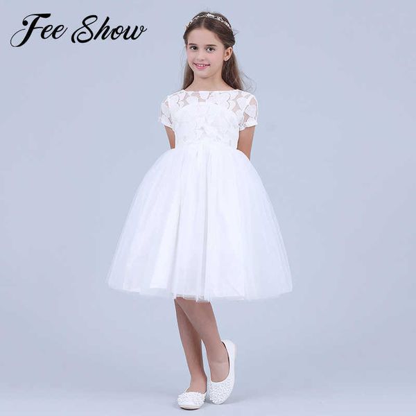 Fleurs à manches courtes blanc bébé fille robe infantile enfant en bas âge robe de bal d'été dentelle robes de fête de baptême enfants filles vêtements Q0716