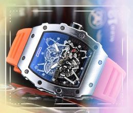 Flowers Skeleton Dial Mens Watches Stopwatch Quartz Automatic Date Colorful Rubber Strap Waterproof President Trend Popular Wristwatch Relogio Masculino