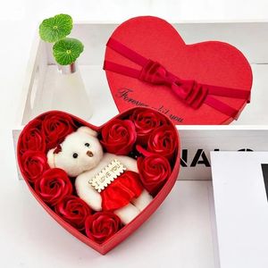 Boîte à roses en forme de cœur, cadeau de fleurs, savon, Bouquet d'ours pour la saint-valentin, décoration de mariage, cadeau de Festival