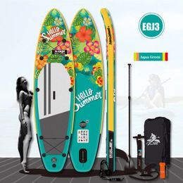 Fabricante de tablas de surf SUP de flores, suministros de paleta de 3,2 metros, tabla inflable verde impresa en Color UV para verano 231225