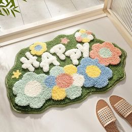 Tapis de bain floqué Super Dense à fleurs, épais, absorbant, côté baignoire, facile à nettoyer, tapis de salle de bain à séchage rapide, tapis de toilette 231225