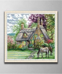 Bloemen villa kamer decor schilderijen Handgemaakte Cross Stitch Craft Tools Borduren Handwerken sets geteld print op canvas DMC 14CT 5614667