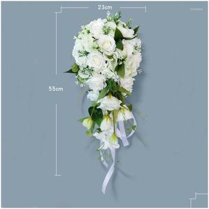 Fleurs Femmes Bouquet de mariée blanche Holder rose artificiel 2023 Drop livraison des événements de fête